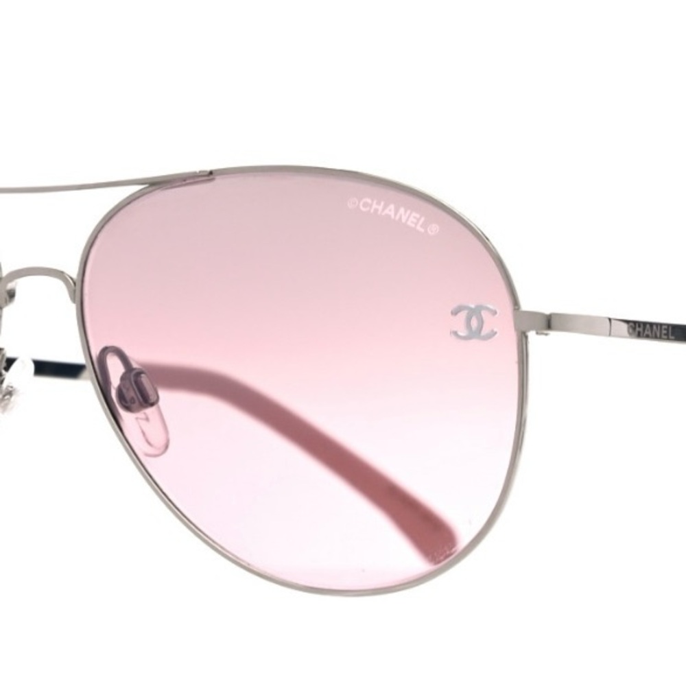 CHANEL Pink and Silver Aviator Sunglasses with Gradient Lenses